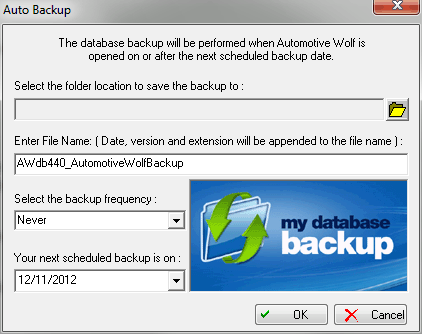 automotive software backup database screen